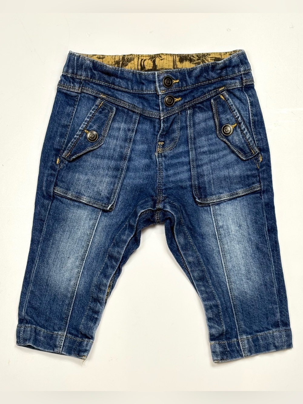Banana Republic Baby Barrel Leg Jeans 12-18m Dark Wash Cargo Pockets Denim